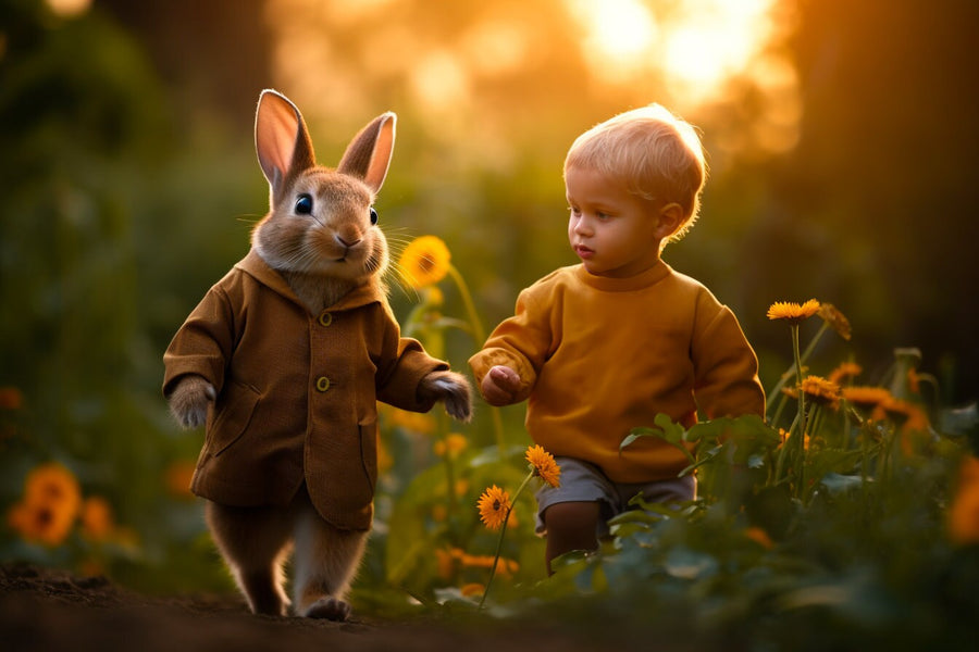 bunny rabbit in a spring garden scene, ideal for easter and holiday photo projects