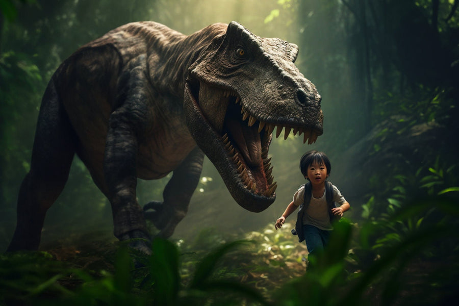 t-rex dinosaur scene with jungle background, kids photo prop, digital jurassic park backdrop