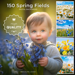 a beautiful spring flower field with vibrant blooms, ideal for portrait photography set as a backdrop