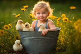 cute easter chicks in farm setting digital backdrop for newborn photography