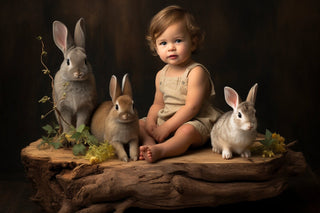 rustic easter bunny sitting in barn backdrop, perfect for digital photography and easter-themed projects