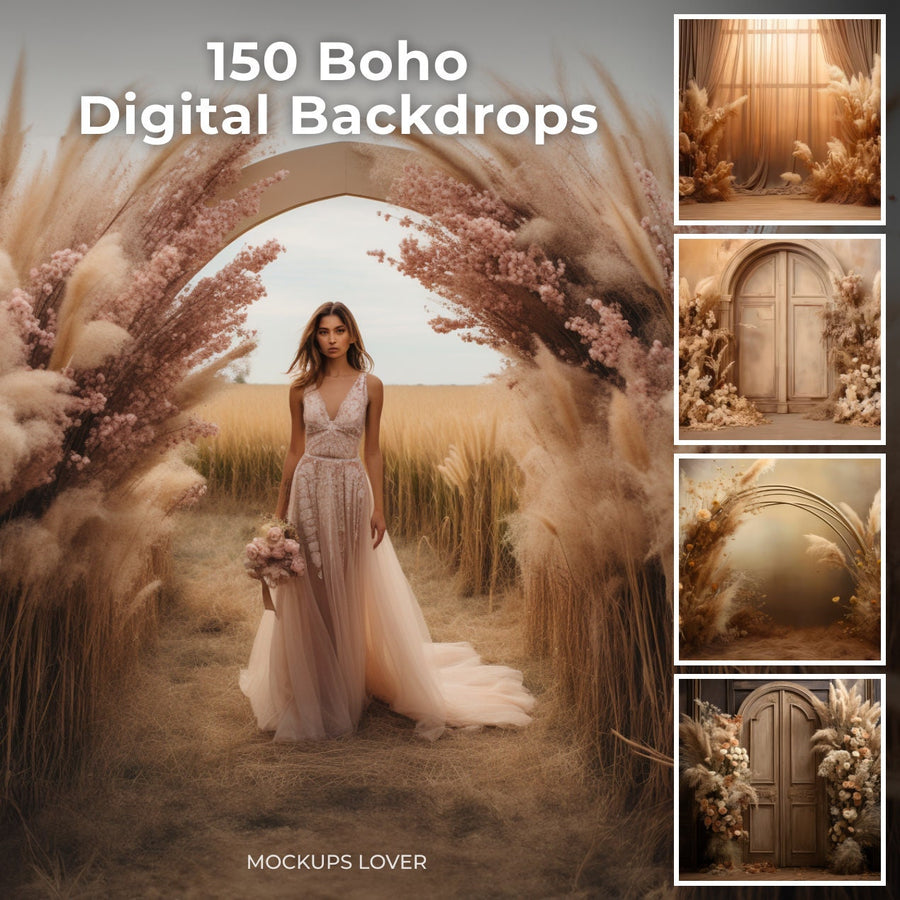 boho floral digital backdrop bundle with chiara arch for wedding, maternity, and composite photography
