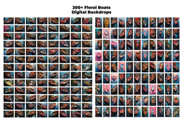 Floral Boats Digital Backdrops Bundle, Boat Backgrounds, Maternity Photoshop Backdrop Overlays, Studio Backdrop Overlays, Fine Art Textures