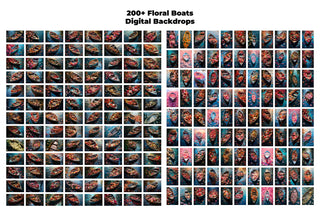 Floral Boats Digital Backdrops Bundle, Boat Backgrounds, Maternity Photoshop Backdrop Overlays, Studio Backdrop Overlays, Fine Art Textures