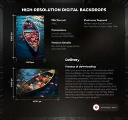 Floral Boats Digital Backdrops Bundle, Boat Backgrounds, Maternity Photoshop Backdrop Overlays, Studio Backdrop Overlays, Fine Art Textures