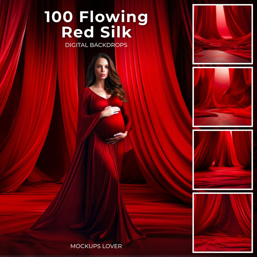 silk fabric backdrop with flowing red silk, suitable for maternity and creative editing, on a digital canvas