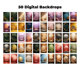 50 Circular Floral Podium Digital Backdrops, Maternity Backdrop, Digital Composite, Photoshop Editing, Mega Bundle, Fine Art Textures