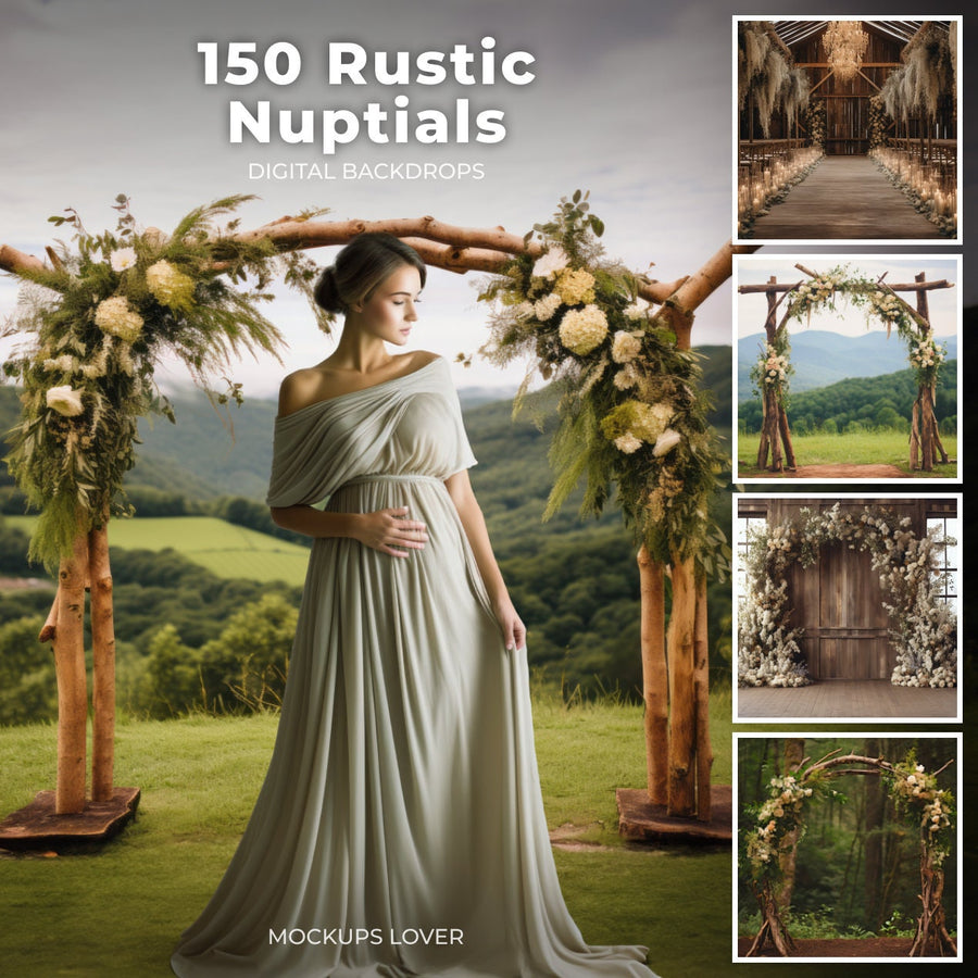 rustic outdoor wedding digital backdrops cover image featuring barn scene