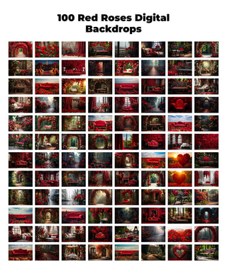 Red Roses Digital Backdrops, Red Roses Garden, Valentines Digital Backdrop Photography Composite, Romantic Outdoor Portrait Photoshoot