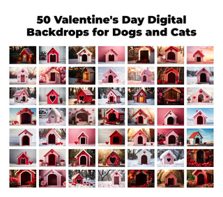 Valentine's Day Dog Houses Digital Backdrops for Dogs and Cats, Dog House Digital Backdrop, Love Backdrop for your pet, Composite Image