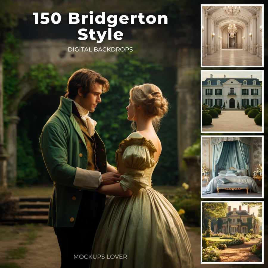 romantic bridgerton style scene cover with grand ballrooms and castles