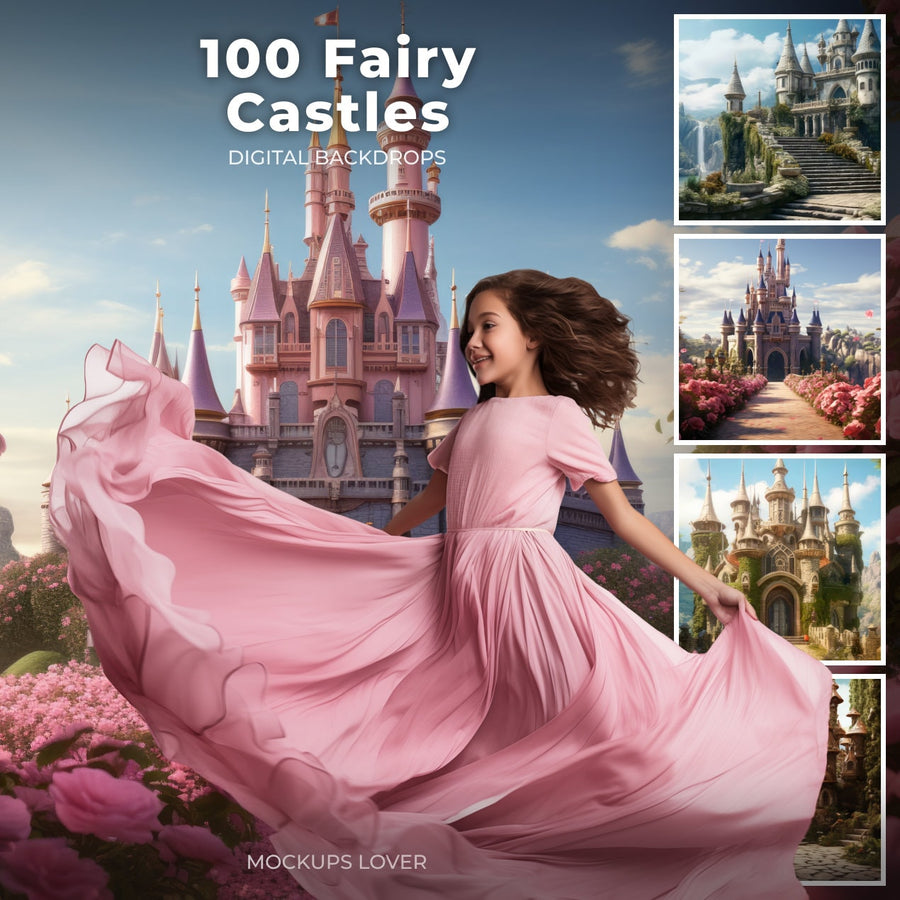 fairytale castle backdrop with princess theme, suitable for children and birthday photography