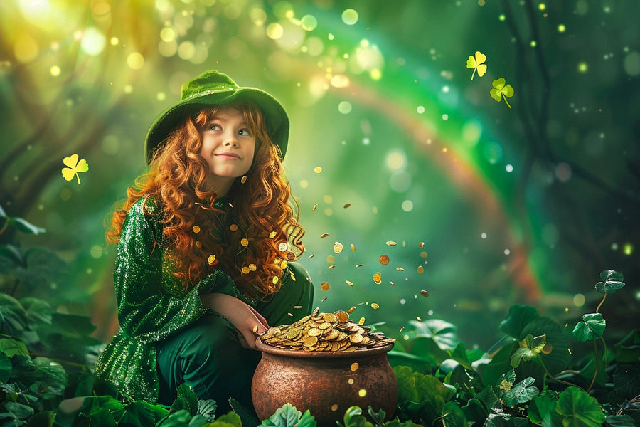 rainbow and gold scene, suitable for holiday photos, digital backdrop for children and studio photography