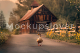 Spring Digital Backdrop, Easter Digital Background Photography, Duck On Farm Floral Road, Creative Composite Images, Nature Background Photo