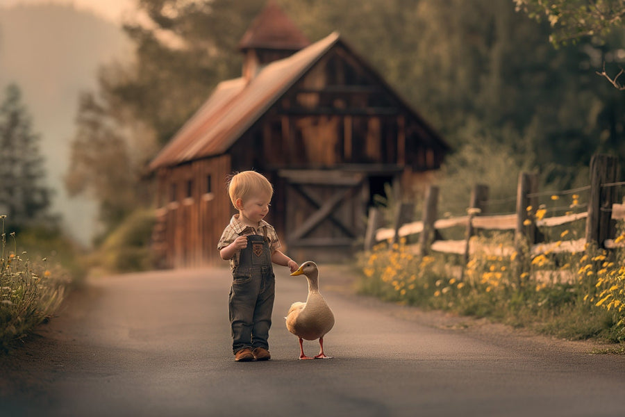 duck on farm floral road digital backdrop for spring and easter photography