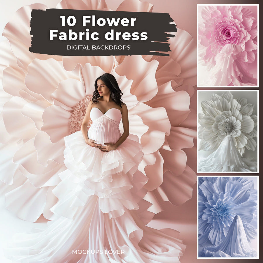 floral maternity scene cover featuring flower fabric dress digital backdrops