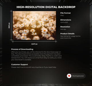 Daisy Field Digital Backdrop, Photo Background, Photo editing, Floral backdrop, Photography backdrop, Instant download, Summer Backdrop