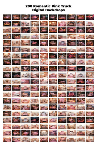 200 Romantic Pink Truck Digital Backdrops, Boho Wedding, Maternity, Photography Composite, Photoshop Overlays, Valentine's Day