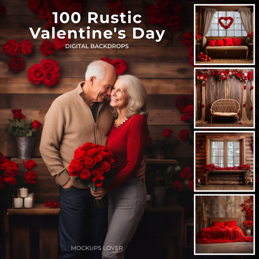 scene of a romantic couple scene on a rustic red and wood background, perfect for valentine's photography set