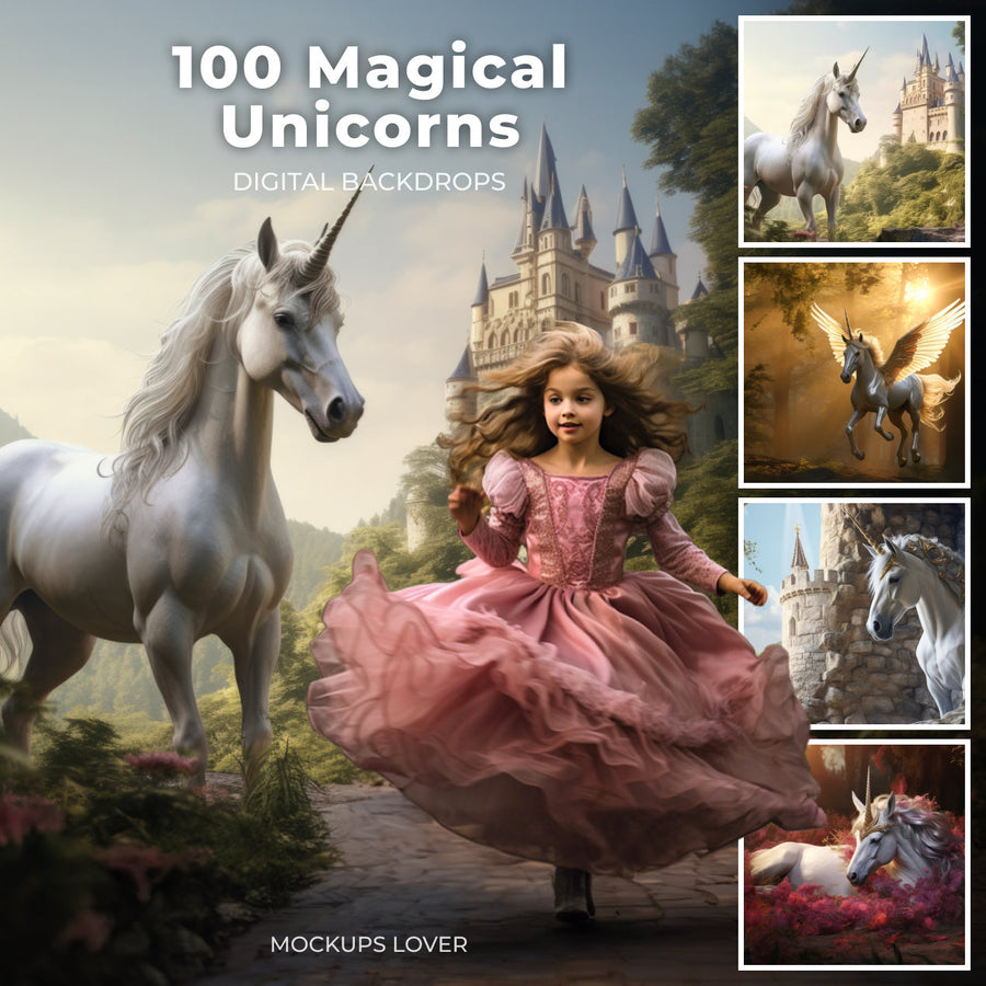 unicorn themed digital backdrop for kids party or birthday celebration