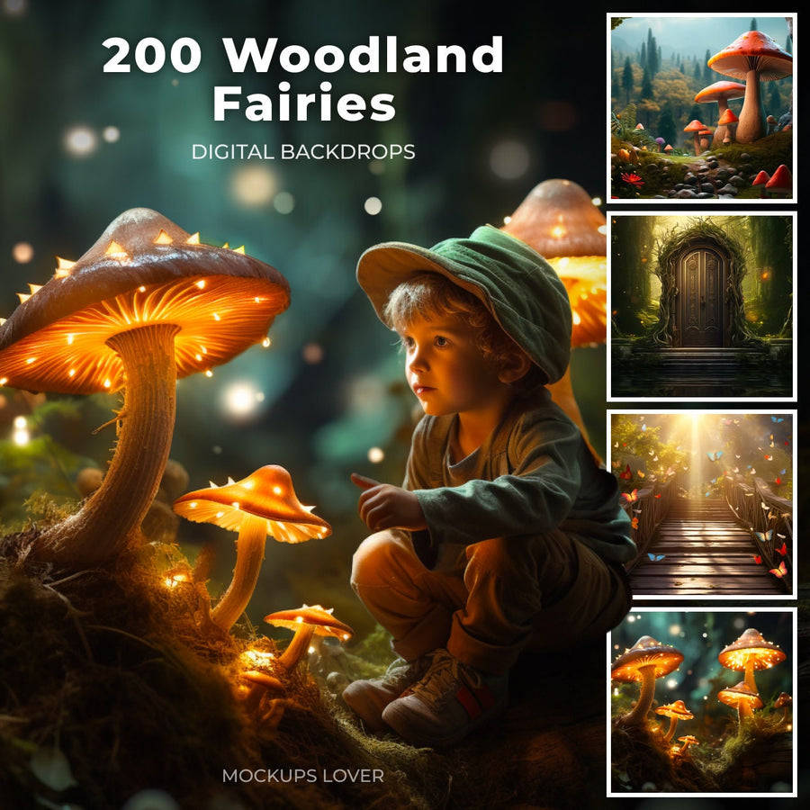 fantasy backdrop with woodland fairy among mushrooms and arches, perfect for photoshop overlays and portrait photography