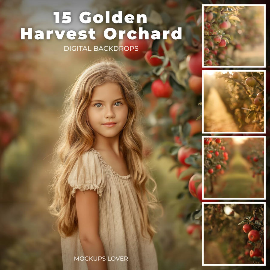 scene of an apple orchard with ripe apples on trees during fall, suitable for photo shoots and editing