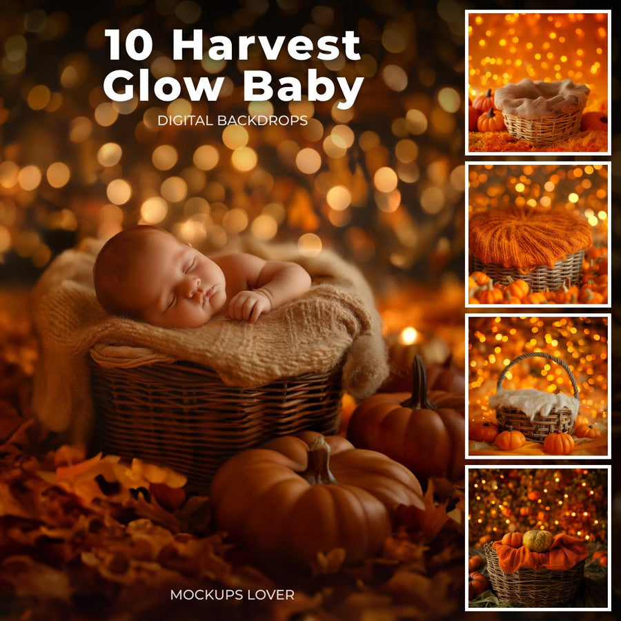 baby wearing halloween costume in front of pumpkin backdrop, perfect for holiday photo shoots and digital backgrounds