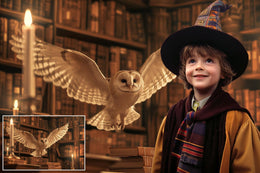 Magical Wizard Library Digital Backdrop, White Owl, Wizard School, Patronus, Editable Magic School Decor, Portrait Backdrop, Halloween Prop