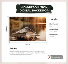 6 Sunset River Canoe digital Background, Summer backdrop, Fine Art portrait photography, Wooden Boat, Children composite, Photoshop overlay