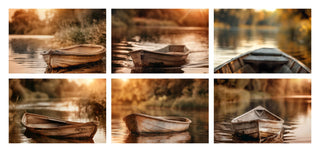 6 Sunset River Canoe digital Background, Summer backdrop, Fine Art portrait photography, Wooden Boat, Children composite, Photoshop overlay