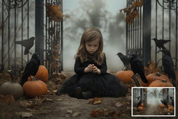 10 Fall Gate Digital Background Bundle, Ravens, Scare Crow, Fall Leaves, Pumpkin, Graveyard, Halloween Backdrop, Portrait Photography