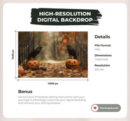 10 Fall Gate Digital Background Bundle, Ravens, Scare Crow, Fall Leaves, Pumpkin, Graveyard, Halloween Backdrop, Portrait Photography