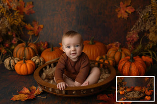 5 Newborn Digital Photography Background Bundle, Pumpkin Backdrop, Fall Leaves, Autumn Studio Baby Boy Girl Photo Prop, Photoshop Composite