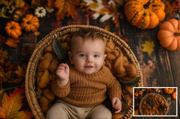 5 Newborn Digital Photography Background Bundle, Pumpkin Backdrop, Fall Leaves, Autumn Studio Baby Boy Girl Photo Prop, Photoshop Composite