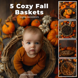 loving newborn baby in a studio with autumn leaves backdrop, digital scene, perfect for photography