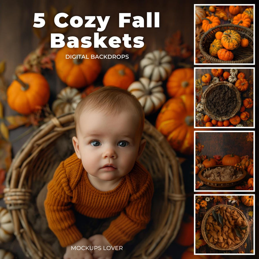 loving newborn baby in a studio with autumn leaves backdrop, digital scene, perfect for photography