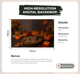 5 Newborn Digital Photography Background Bundle, Pumpkin Backdrop, Fall Leaves, Autumn Studio Baby Boy Girl Photo Prop, Photoshop Composite