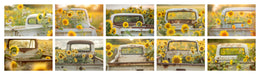 Sunflower Digital Photography Backdrops Set, Vintage Truck Digital Background, Summer Holiday Backdrop, Photo Editing, Rustic, Farm, Field
