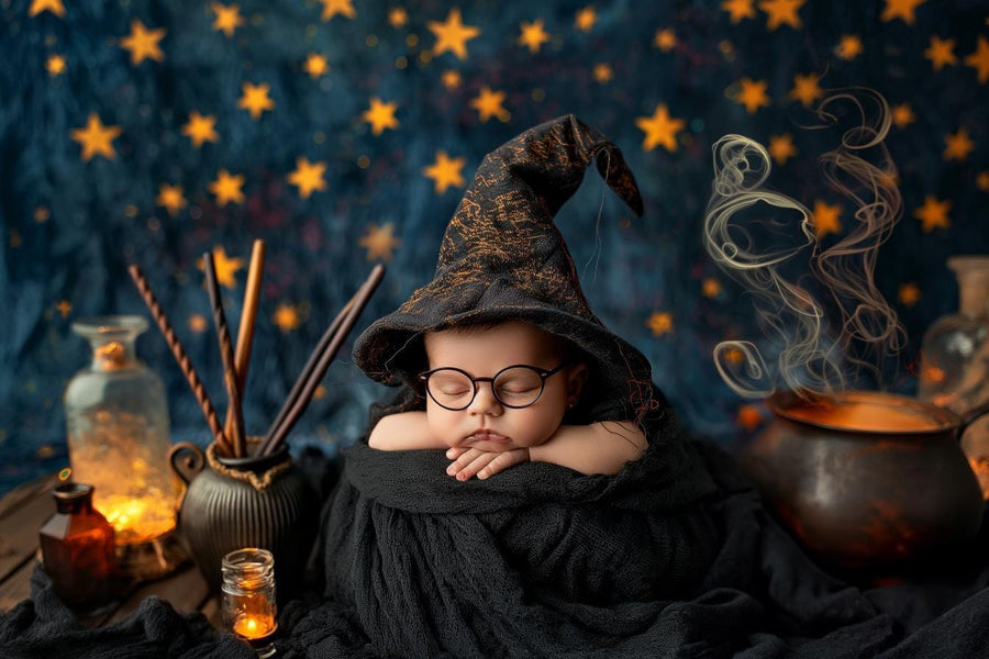 wizard newborn face swap png, halloween magic scene, digital background for photography