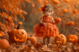 halloween jack o lantern scene, kids outdoor photo prop, digital backdrop for photography