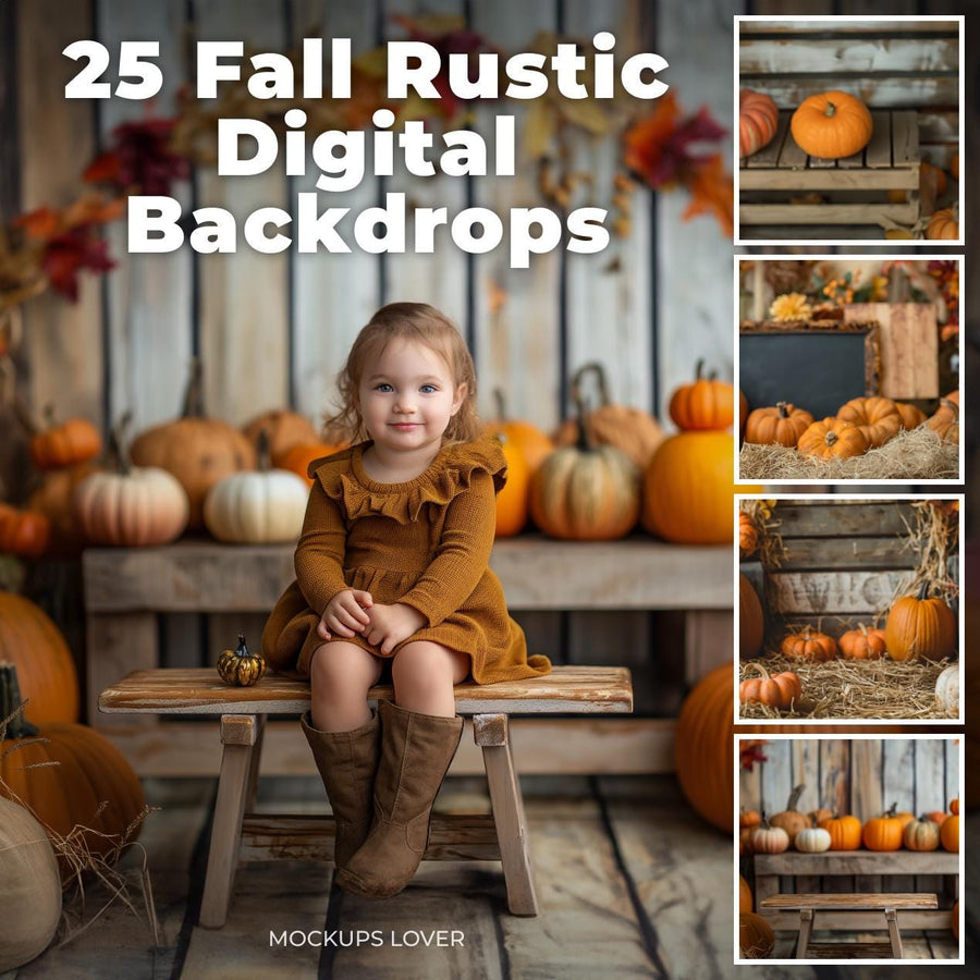 scene of a rustic farmhouse surrounded by fall leaves and pumpkins, perfect for kids' portrait photography