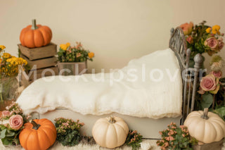Fall Newborn Studio Digital Background, Autumn, Pumpkin, Cute Halloween, Baby Photo Prop, Creative Composite, Thanksgiving Backdrop
