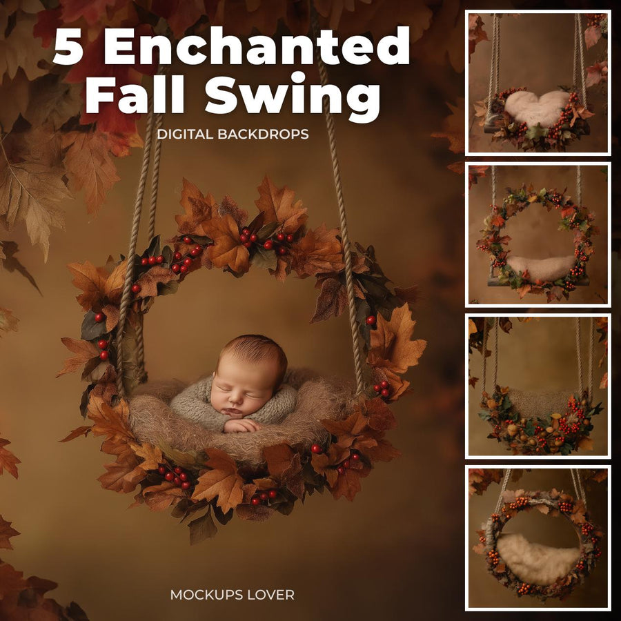 newborn in rustic swing with fall leaves, vintage holiday studio setting, perfect for autumn portraits