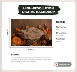 4 Fall Newborn Digital Photography Background Bundle, Autumn Nest Backdrop, Pumpkins, Baby Studio Vintage Prop, Photoshop Template
