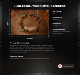 Fall Newborn Digital Photography Background, Autumn Studio Baby Portrait Prop, Fall Leaves, Wooden Swing, Photoshop Template