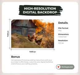 40 Farm Animal Digital Background Bundle, Rustic Photography Backdrop, Pig, Duck, Cow, Hen, Horse, Bear, Autumn Road, Instant Download