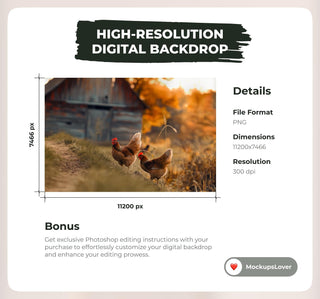 40 Farm Animal Digital Background Bundle, Rustic Photography Backdrop, Pig, Duck, Cow, Hen, Horse, Bear, Autumn Road, Instant Download