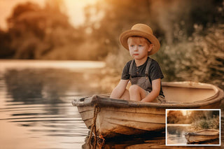 6 Sunset River Canoe digital Background, Summer backdrop, Fine Art portrait photography, Wooden Boat, Children composite, Photoshop overlay