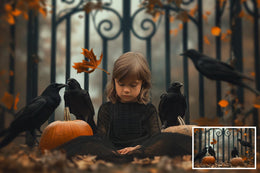 10 Fall Gate Digital Background Bundle, Ravens, Scare Crow, Fall Leaves, Pumpkin, Graveyard, Halloween Backdrop, Portrait Photography