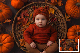 5 Newborn Digital Photography Background Bundle, Pumpkin Backdrop, Fall Leaves, Autumn Studio Baby Boy Girl Photo Prop, Photoshop Composite